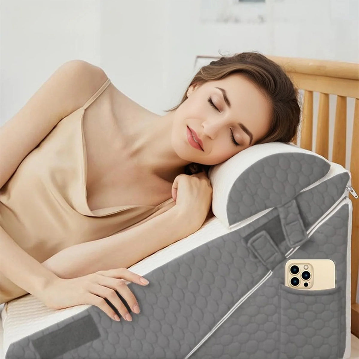 Adjustable Memory Foam Bed Wedge Pillow with Headrest – Incline Support Cushion for Sleeping, Reading & Relaxation.