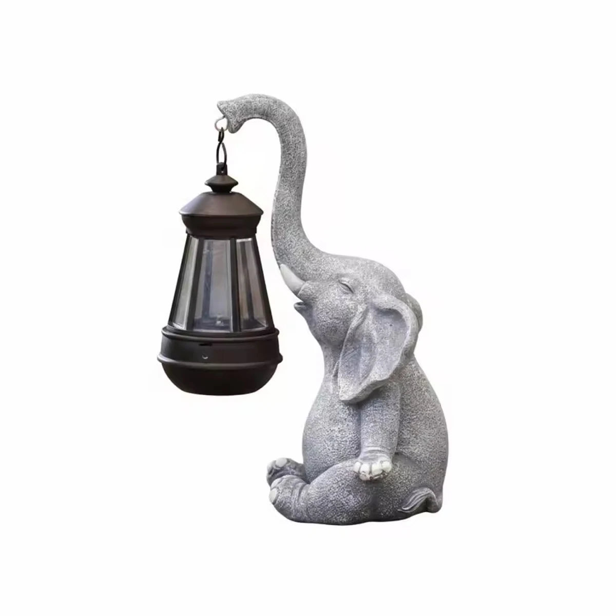 Solar Elephant Garden Statue – Resin Elephant Figurine with Lantern Light.