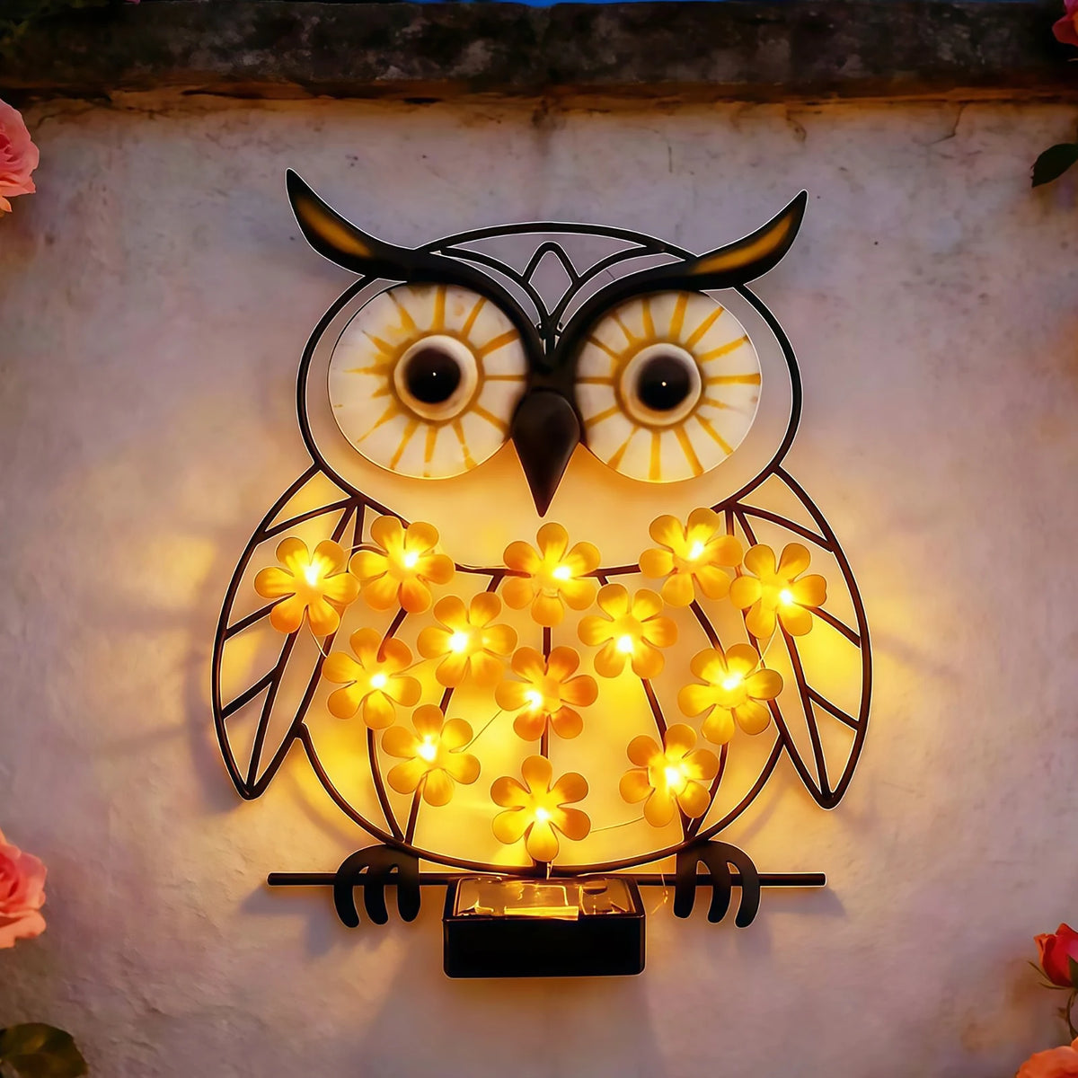 LED Solar Metal Wall Lights – Butterfly, Bee & Owl Garden Decoration Lamps.