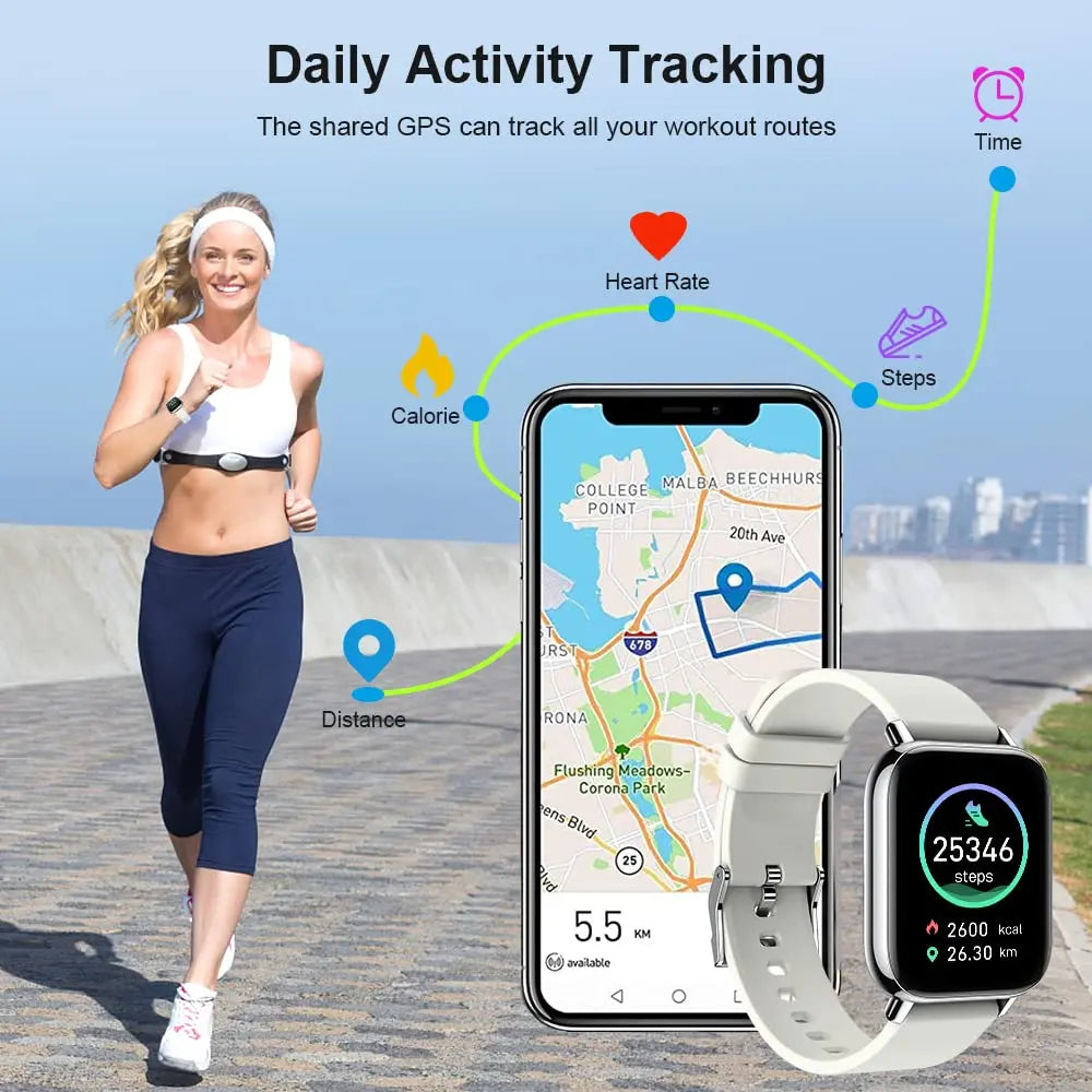 1.69" Ultra-Thin Smartwatch for Men & Women – Touchscreen Fitness Tracker with Activity & Health Monitoring.