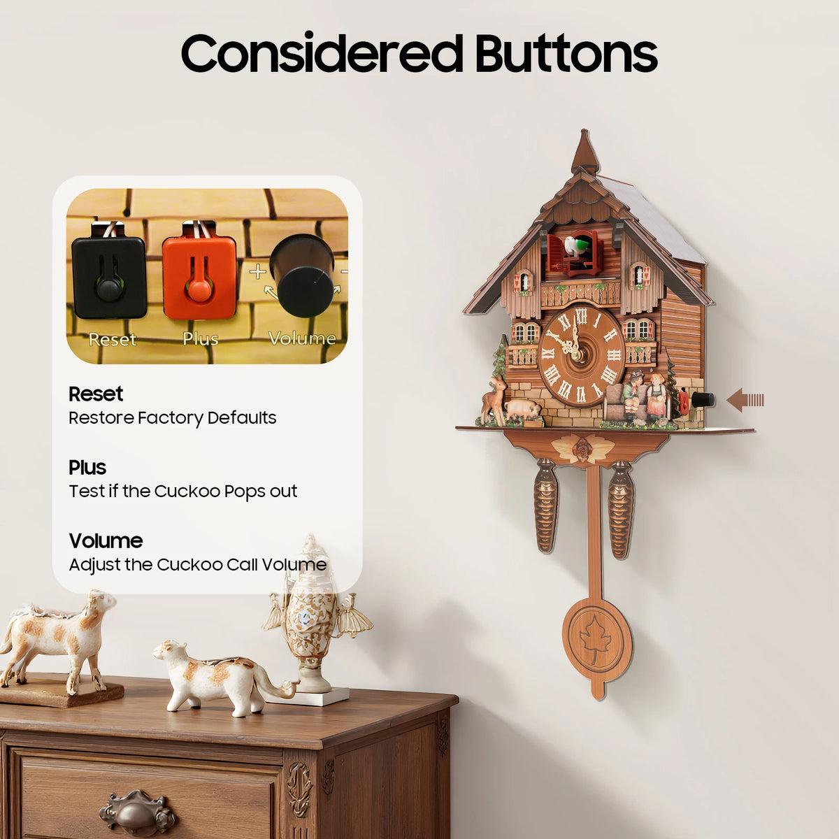 Wall-Mounted Wooden Cuckoo Clock – Traditional Chiming Clock, 25 × 10 × 50cm, 7:00–21:00 Hourly Chime, Decorative Home Wall Clock.