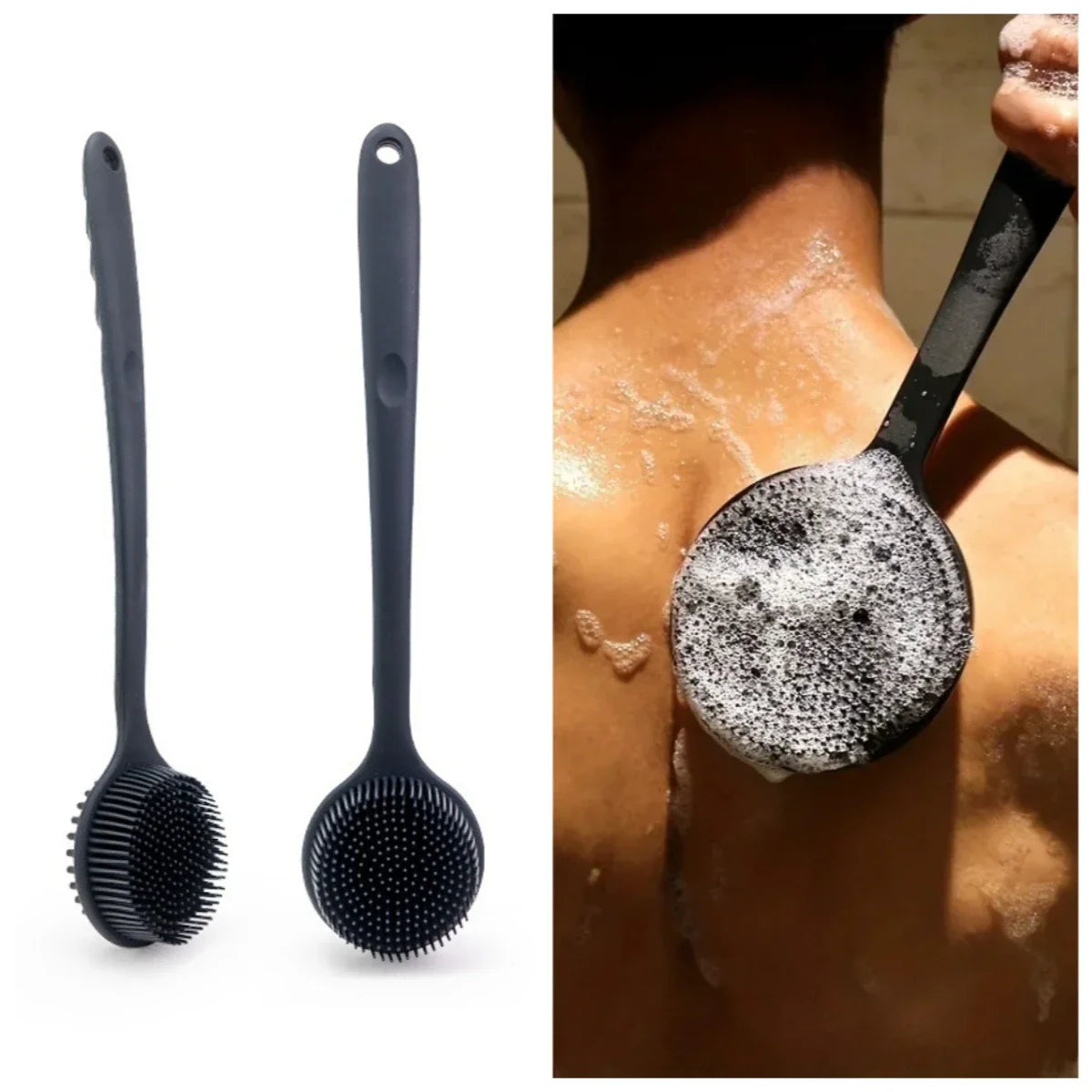 Silicone Body Scrubber with Long Handle – Back Brush Exfoliating Shower & Bath Skin Massager.