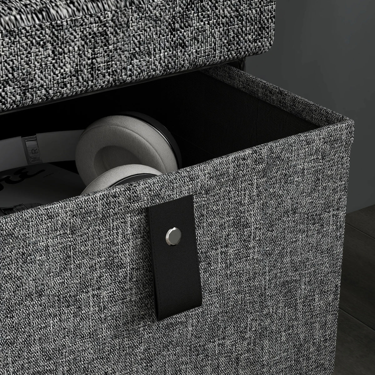 Shoe Storage Bench with Padded Seat & Fabric Drawers – Dark Grey.
