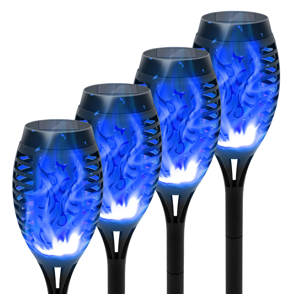 12-LED Solar Flame Torch Lights – Flickering Waterproof Garden & Patio Lamps.