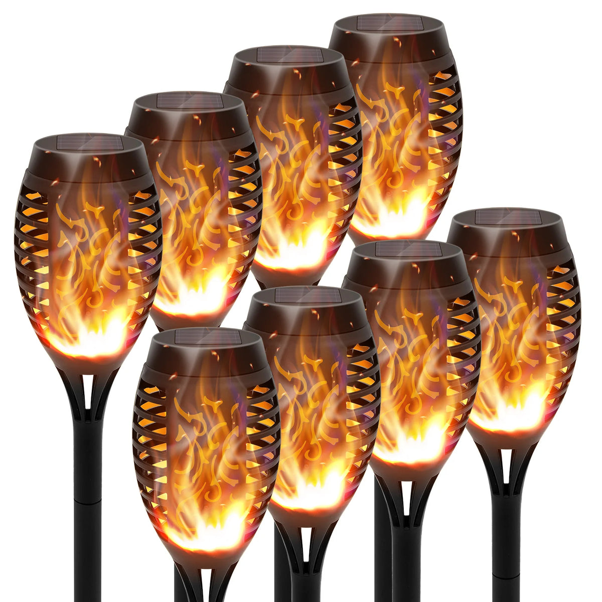 12-LED Solar Flame Torch Lights – Flickering Waterproof Garden & Patio Lamps.