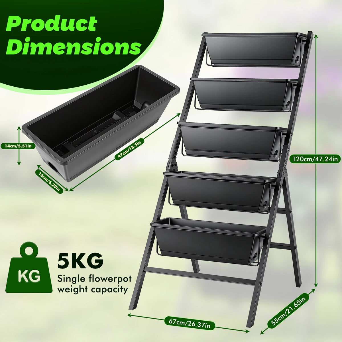 5-Tier Plant Stand – Multi-Level Steel Garden Plant Rack.