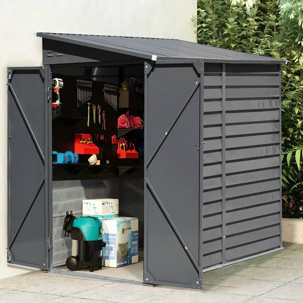 Extra Large Galvanized Steel Garden Storage Shed – Lockable Outdoor Tool & Bike Storage.