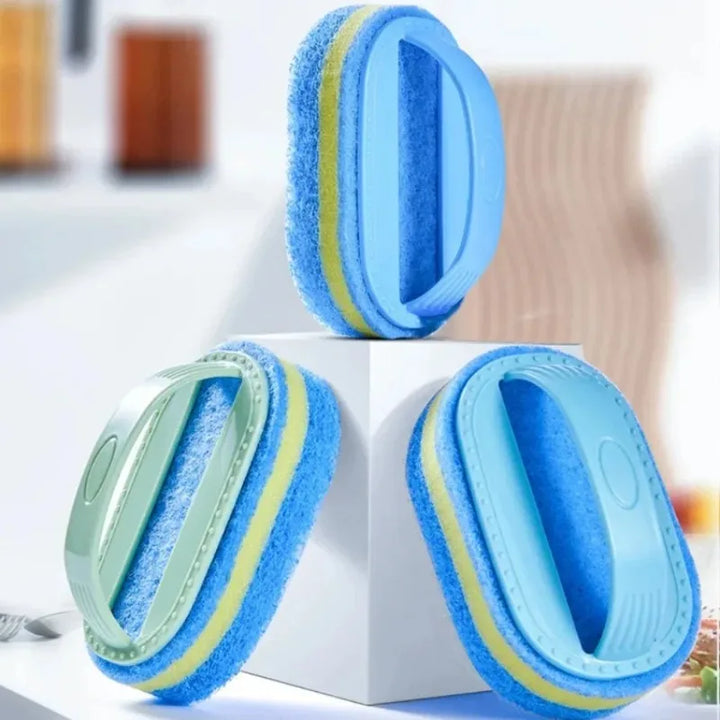 Magic Cleaning Sponge Brush – Multi-Purpose Kitchen, Bathroom & Toilet Scrubber with Handle for Glass, Tiles, Ceramic & Windows.