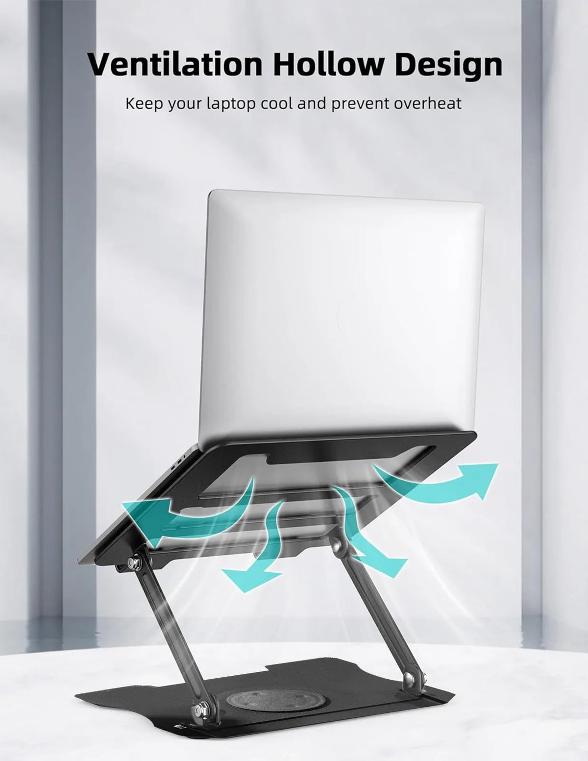 Adjustable Metal Laptop & Tablet Stand – Portable Desk Riser Holder.