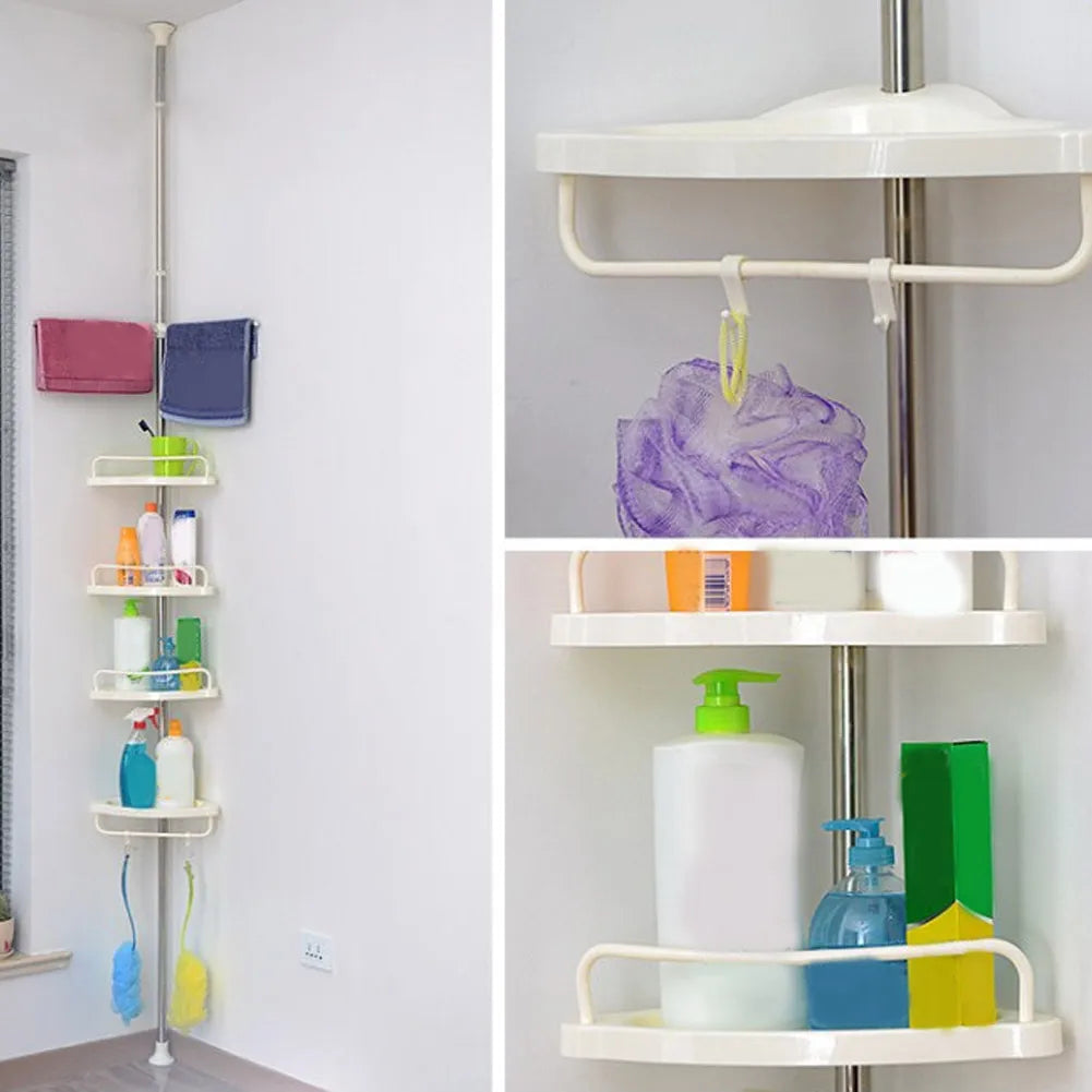 Stainless Steel Bathroom Corner Shelf – Floor-to-Ceiling Storage Rack & Organizer.