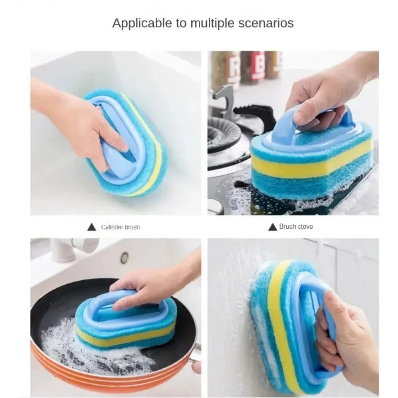 Magic Cleaning Sponge Brush – Multi-Purpose Kitchen, Bathroom & Toilet Scrubber with Handle for Glass, Tiles, Ceramic & Windows.