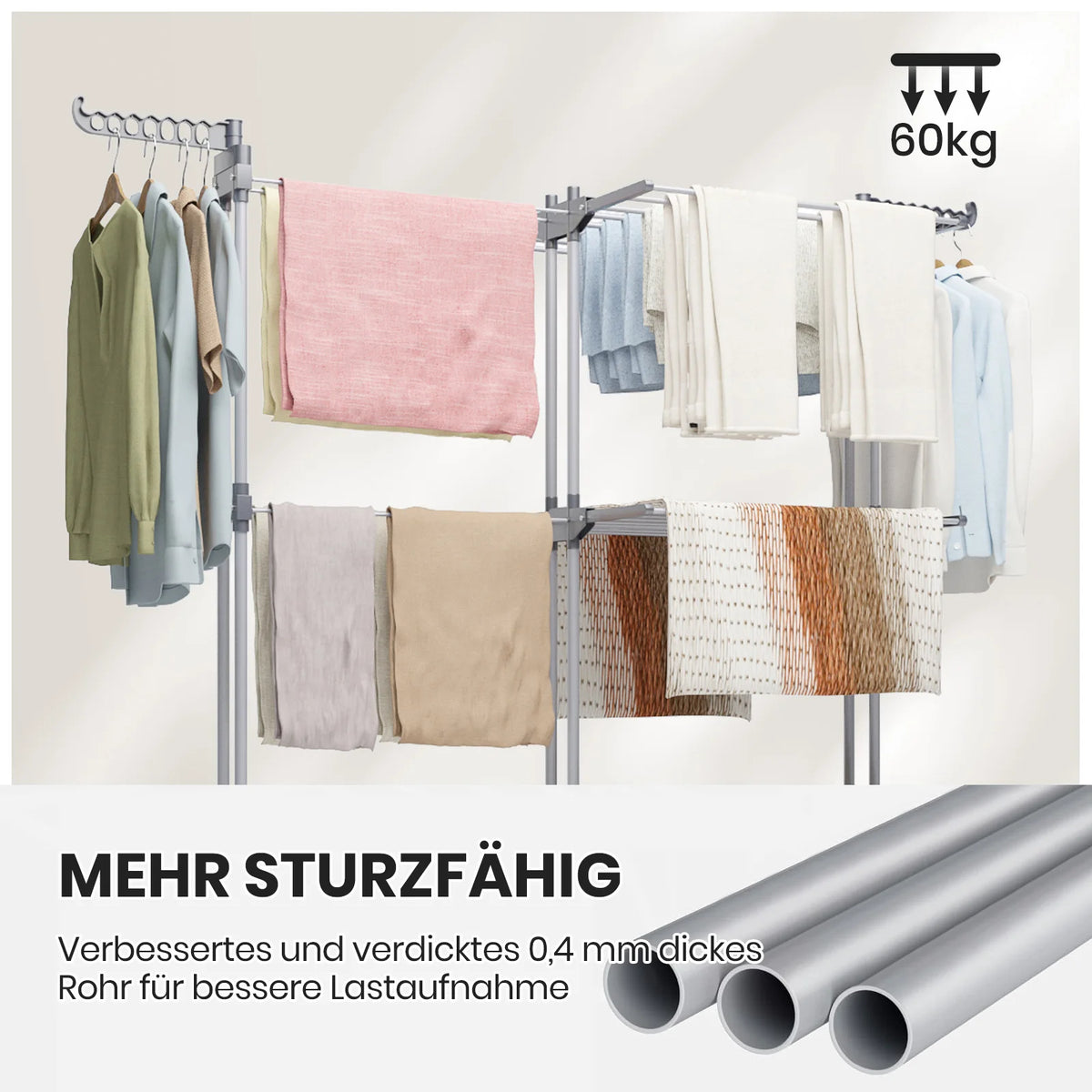 Height-Adjustable Steel Clothes Airer – 74–147cm, 6 Folding Wings, 176cm Tall, 15kg Capacity for Indoor & Outdoor Laundry.