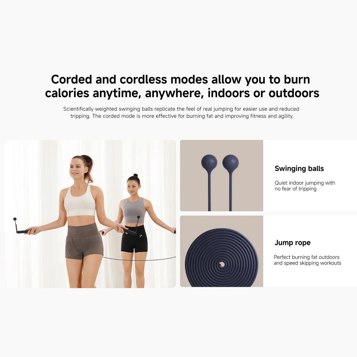 Smart Jump Rope – Corded & Cordless Modes, App Connectivity, Adjustable Calorie Tracking & Fitness Training.
