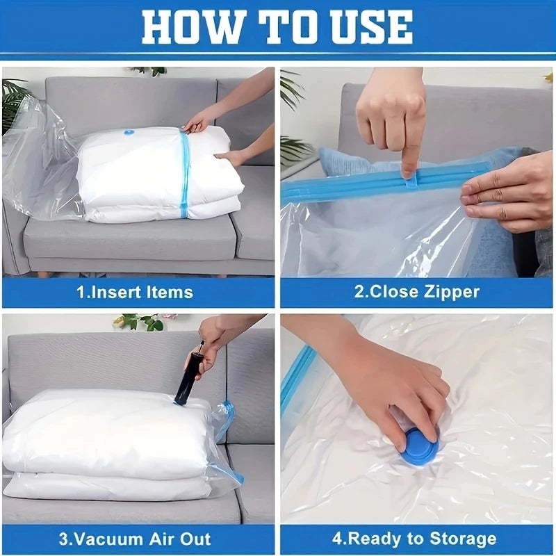 8/17-Piece Vacuum Storage Bags with Hand Pump – Space-Saving Clothing & Travel Storage Bags.
