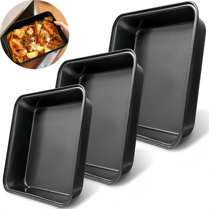 3-Piece Carbon Steel Non-Stick Baking Tray Set – 3 Sizes for Cakes, Bread & Pastries.