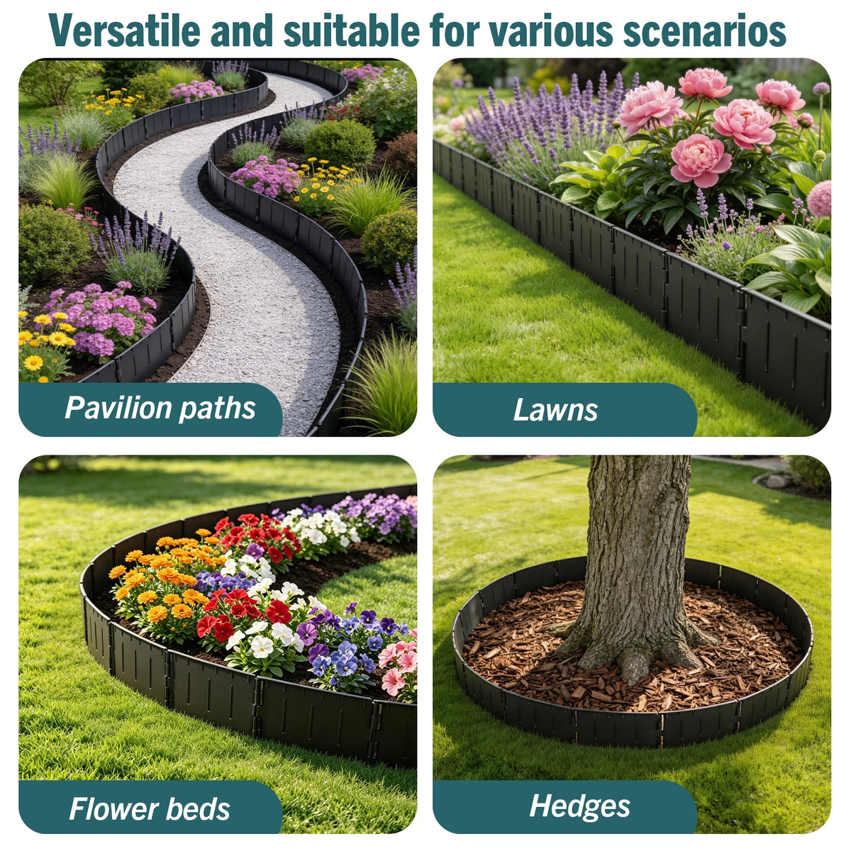 63-Piece Plastic Imitation Brick Garden Fence – Lawn & Flower Bed Edging Border.