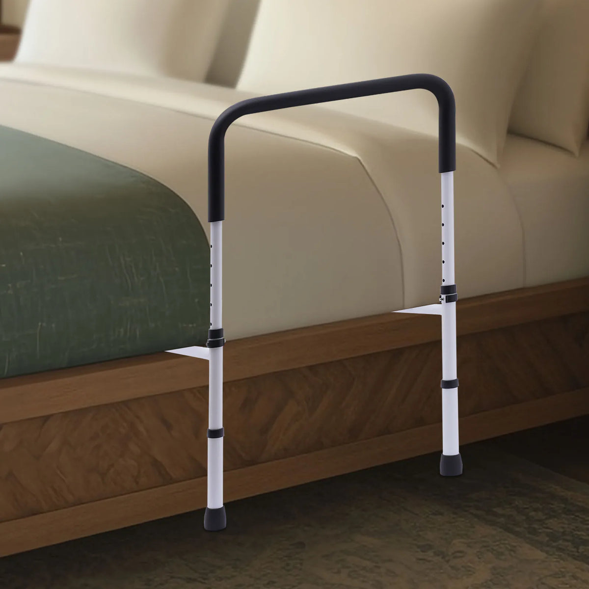 Adjustable Height Bed Rail – Non-Slip Floor-Standing Bedside Grab Bar for Adults & Elderly.