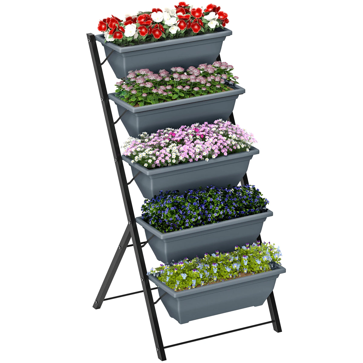 5-Tier Raised Garden Bed, Vertical Ladder Plant Stand with 5 Removable Boxes, Grey