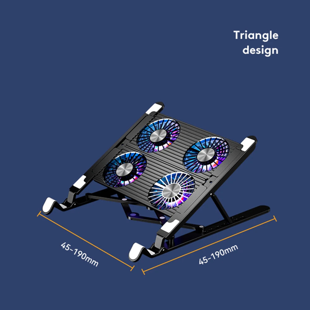 RGB Laptop Cooling Pad with 2/4 Fans – Adjustable Foldable Stand for 11–17.3" Laptops.