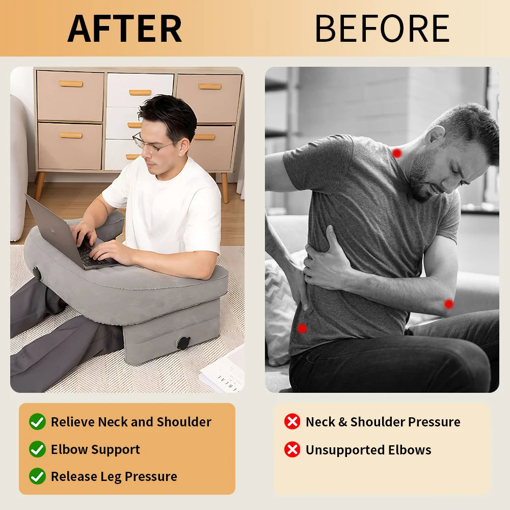 Inflatable Reading & Gaming Support Pillow – Adjustable Ergonomic Lap Cushion with Armrests for Bed, Sofa & Floor.