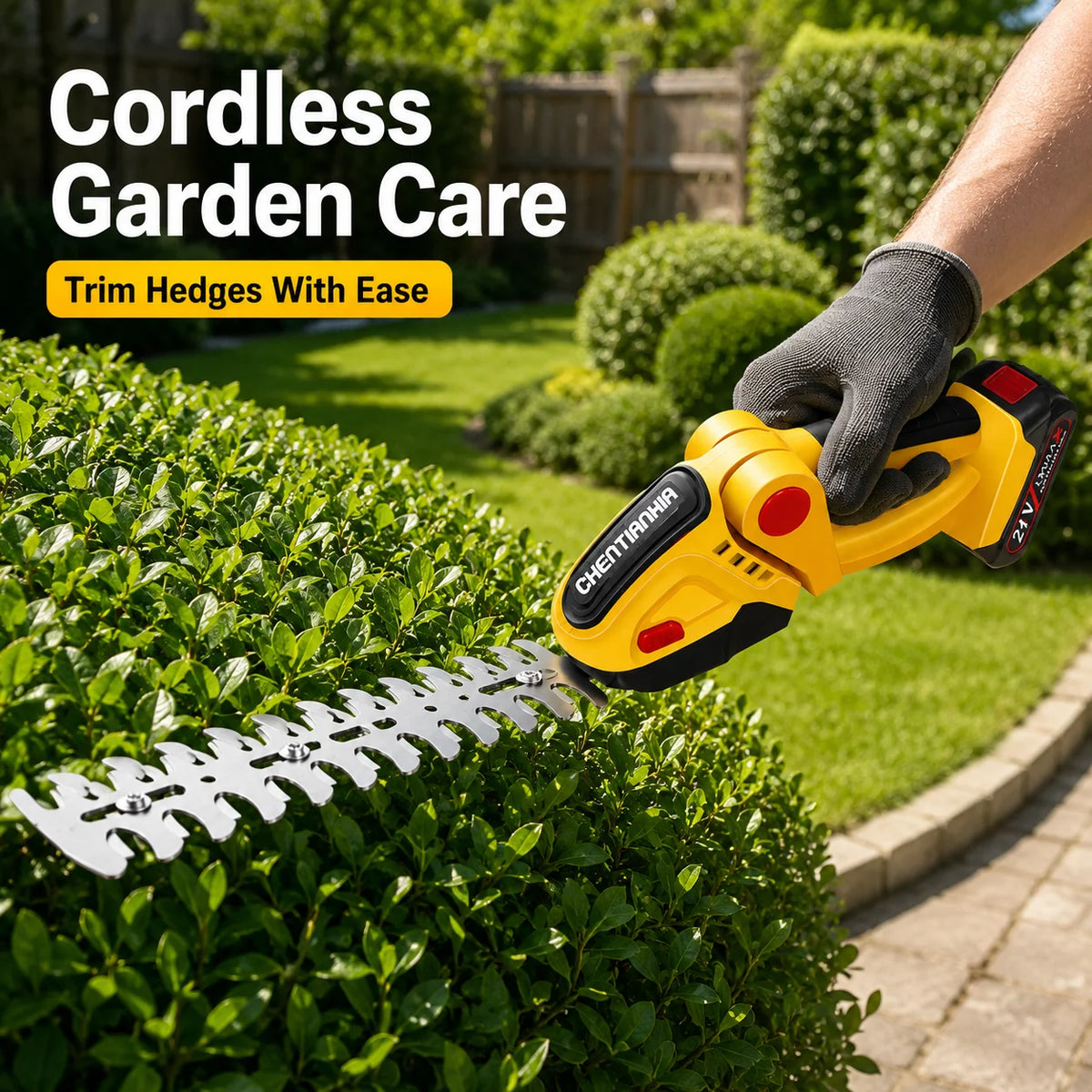 21V Cordless 2-in-1 Hedge Trimmer – Grass Shear & Shrub Cutter with 2 Batteries.
