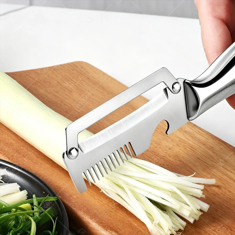 Multi-Function Vegetable Peeler – Stainless Steel Blade Kitchen Peeler with Wooden/Steel Handle & Bottle Opener.