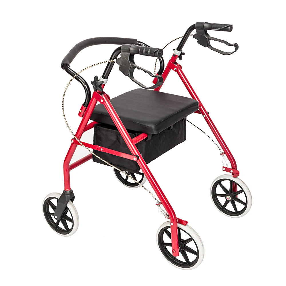 Foldable Rollator Walker with Seat – Height Adjustable 8" Wheels, Brakes & Storage Bag.