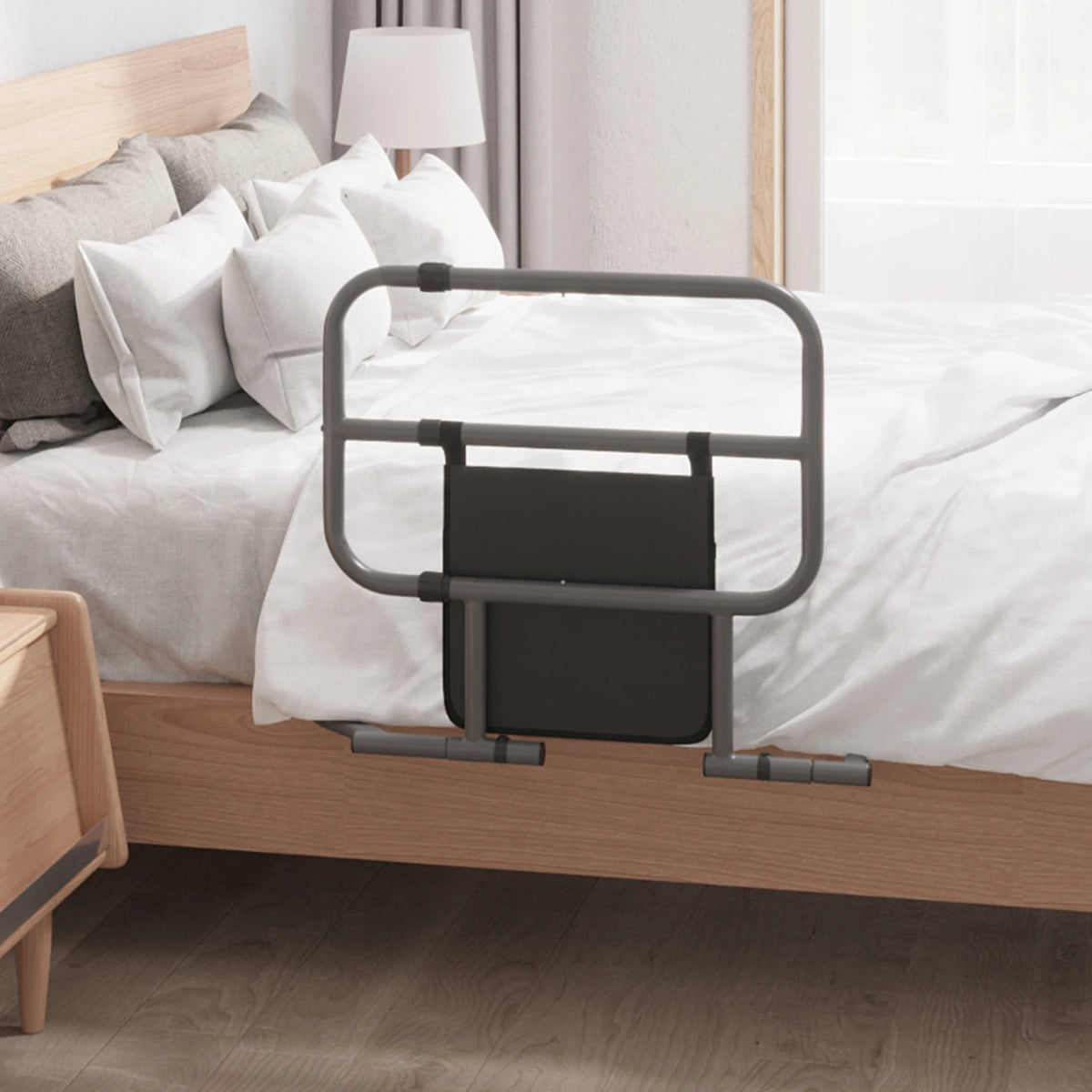 Folding Bed Rail for Adults – Adjustable Bed Assist Safety Bar with Storage Pocket.