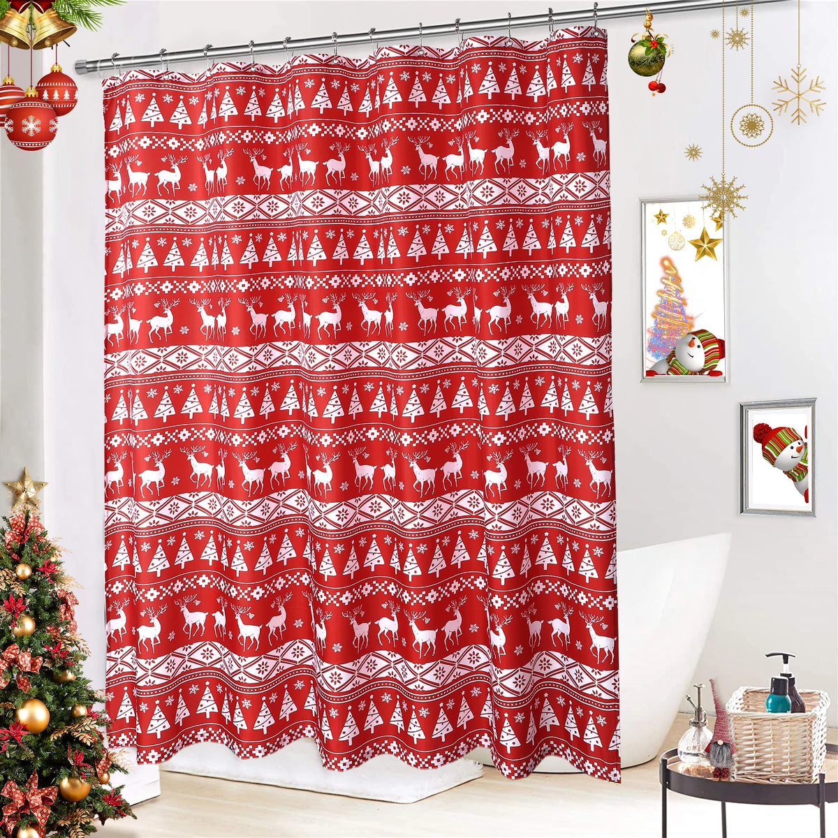 Christmas Shower Curtain – Waterproof Bathroom Curtain with Christmas Décor.