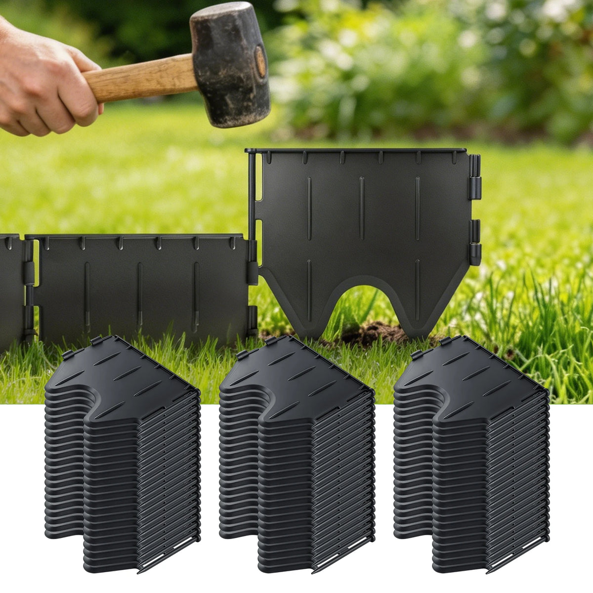 63-Piece Plastic Imitation Brick Garden Fence – Lawn & Flower Bed Edging Border.