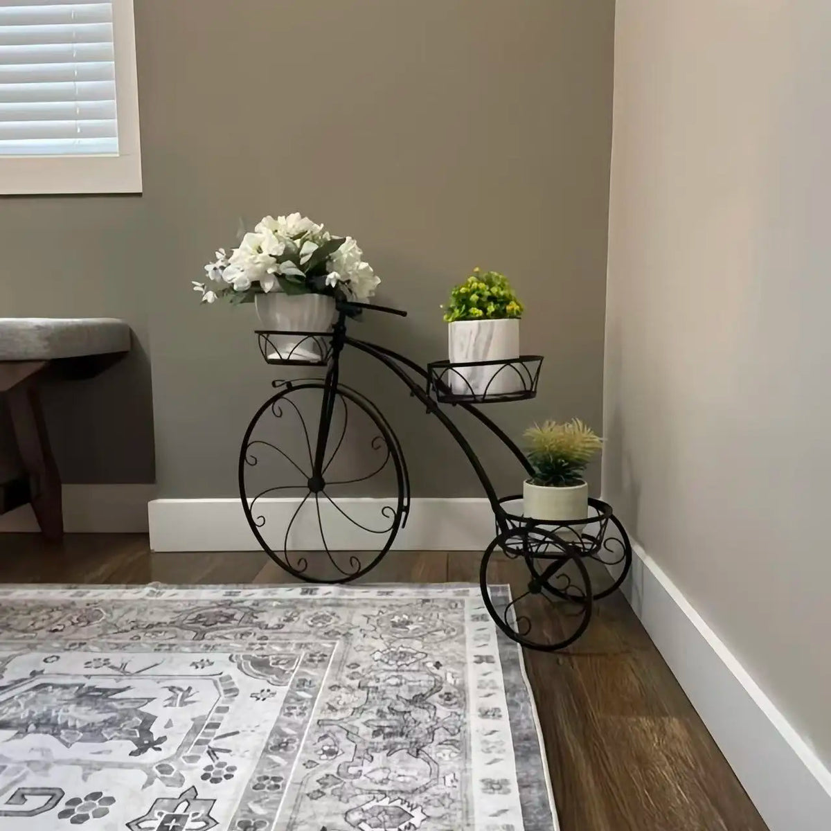 3-Tier Bicycle-Shaped Plant Stand – Iron Garden Flower Rack for Indoor & Outdoor Décor.