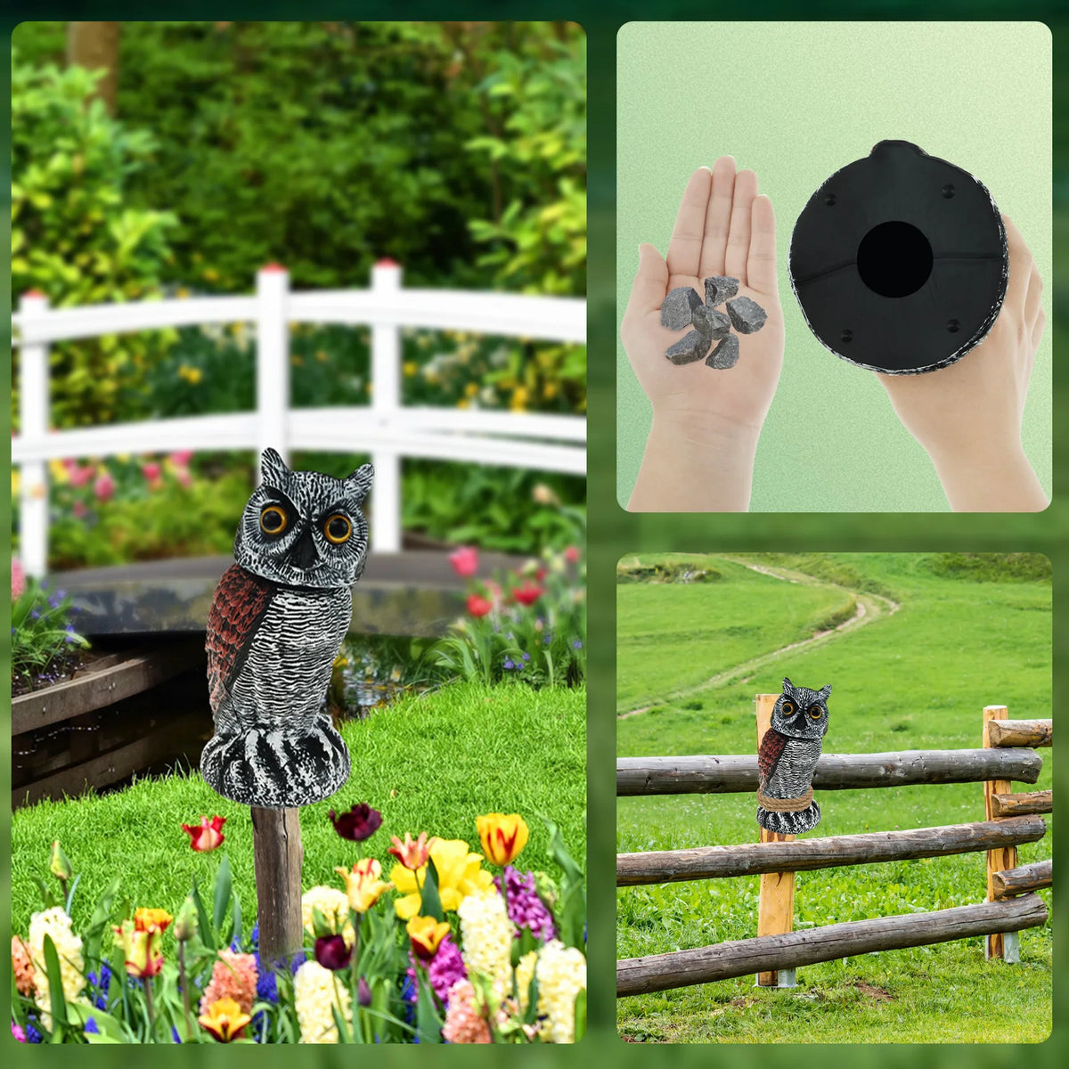 360° Rotating Fake Owl Decoy – Motion-Activated Bird Deterrent with Moving Head.
