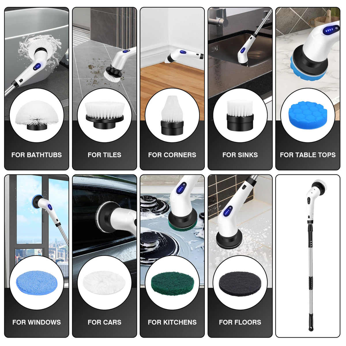 DayPlus 10-in-1 Cordless Electric Spin Scrubber – Multifunctional Rotary Cleaning Brush for Bathroom, Kitchen & Home.