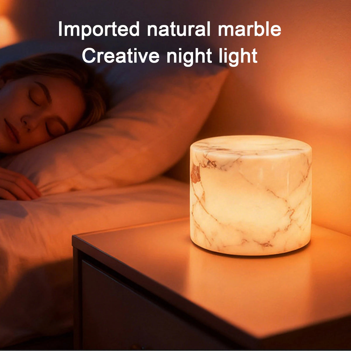 Marble Rechargeable Night Light – Type-C Desk Lamp with Adjustable Light Modes.