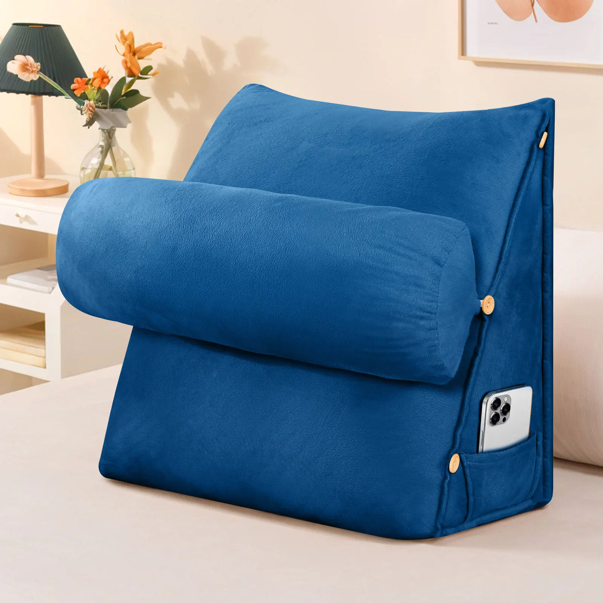 Ergonomic Back Support Pillow with Neck Roll – Wedge Cushion for Bed, Sofa & Chair.