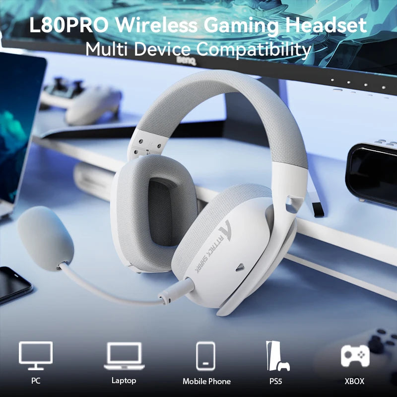 ATTACK SHARK L80PRO Gaming Headset, Lightweight Over-Ear Gaming Headphones, Wired/BT/2.4G Wireless,Dual Microphone Stereo