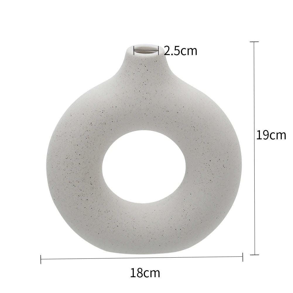 Nordic Style White Ceramic Round Vase – Minimalist Decorative Flower Vase for Living Room, Bedroom, Dining Table & Home Décor