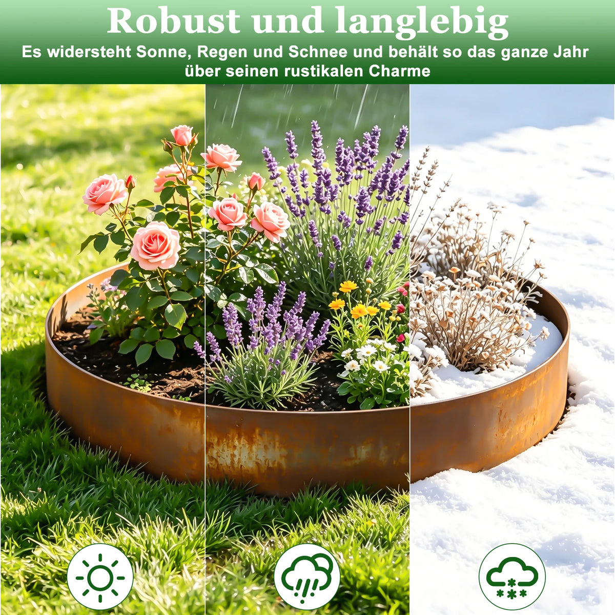 10m Corten Steel Lawn Edging – 15cm High, 0.6mm Thick Flexible Landscape Border.