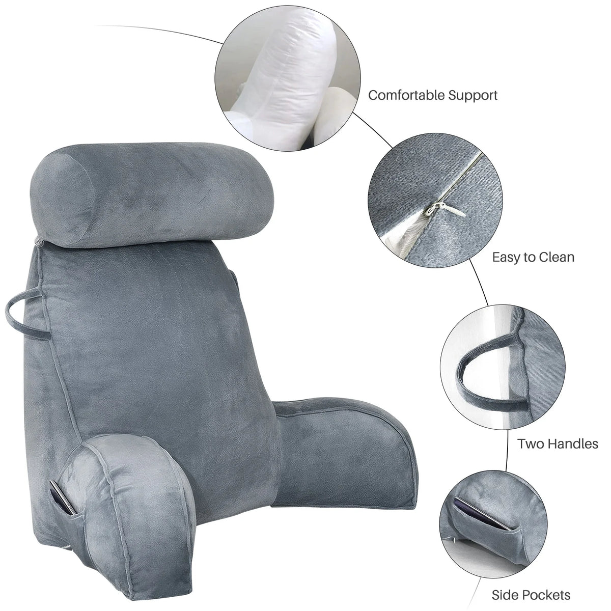 Reading Cushion for Bed and Sofa, Reading Cushion with Backrest for Adults, Seat Cushion with Backrest, Back Support, Suitable for Watching TV, Reading and Playing with Mobile Phones in Bed