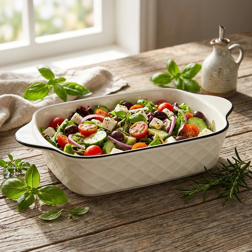 3-Piece Ceramic Baking Dish Set – 950ml Diamond Pattern Oven Dishes with Handles, Microwave & Oven Safe Lasagna Casserole Trays for Baking & Serving.