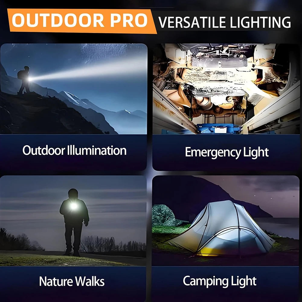 Solar Rechargeable LED Flashlight – COB Floodlight, Waterproof Tactical Torch with USB Charging.