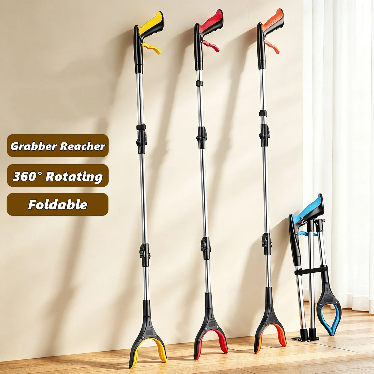 Foldable Grabber Reacher Tool with Magnetic Tip & 360° Swivel Head.