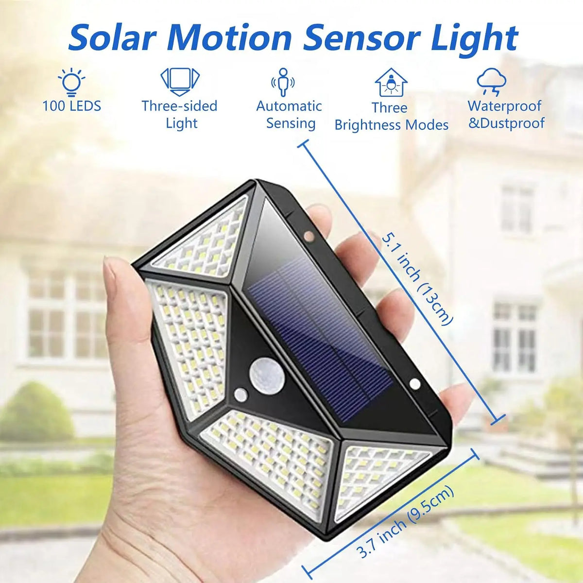 4-Pack 100 LED Solar Wall Lights with Motion Sensor & 3 Modes.