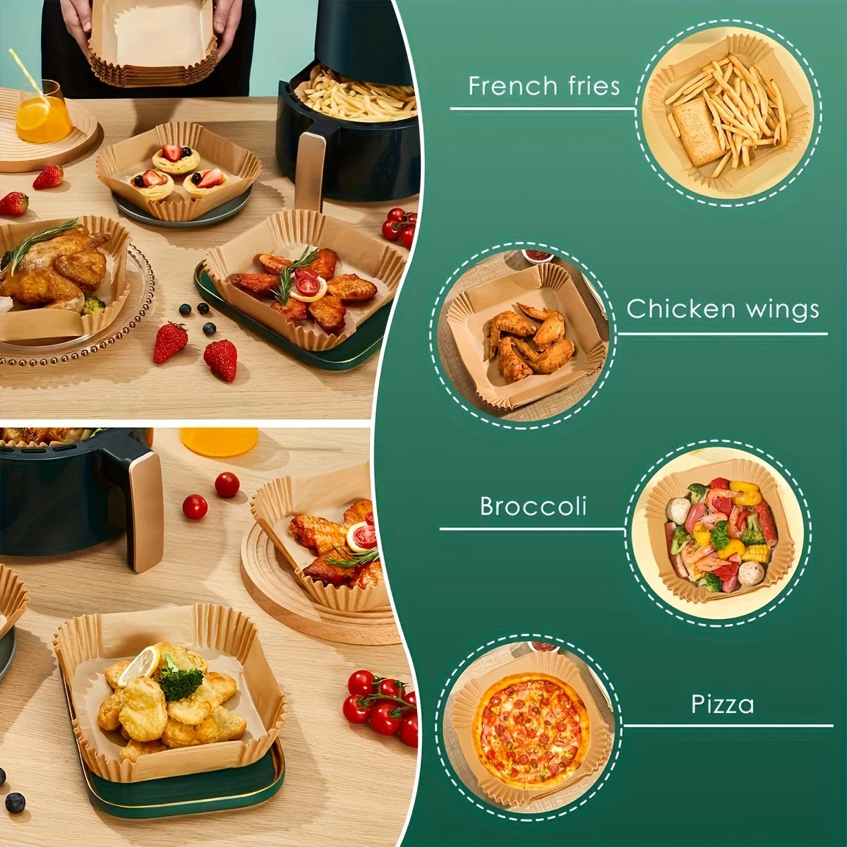 Air Fryer Paper Liners – Non-Stick Disposable Parchment Liners for Easy Cooking & Cleanup.