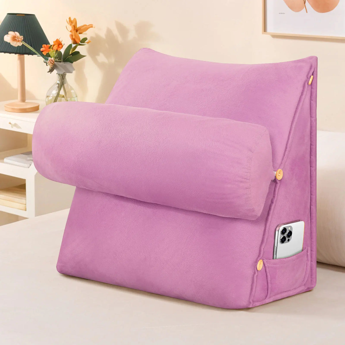 Ergonomic Back Support Pillow with Neck Roll – Wedge Cushion for Bed, Sofa & Chair.