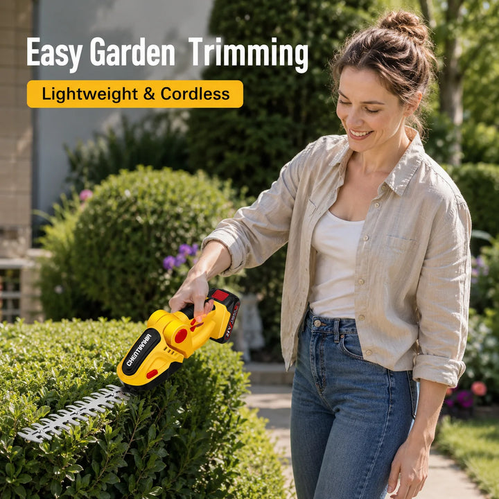 21V Cordless 2-in-1 Hedge Trimmer – Grass Shear & Shrub Cutter with 2 Batteries.