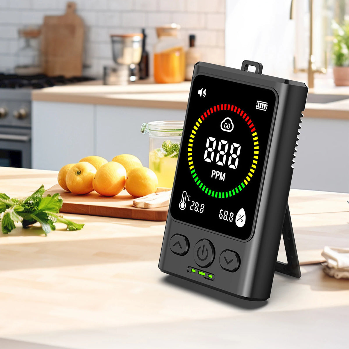 3-in-1 Carbon Monoxide Detector – Rechargeable CO Alarm with LCD Display for Homes.