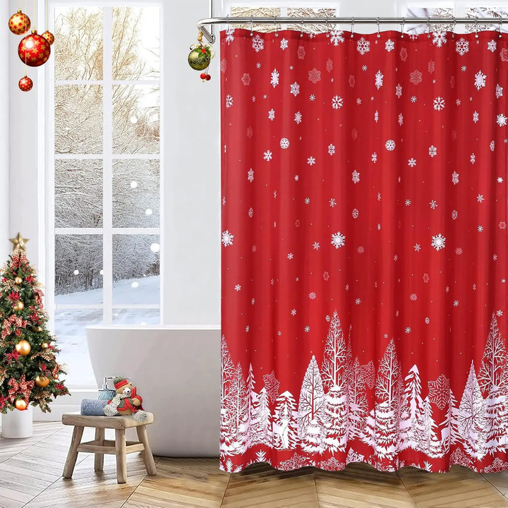 72 × 72 Inch Christmas Shower Curtain – Christmas Tree & Snowflake Fabric Bathroom Curtain for Bathtub and Shower Décor.