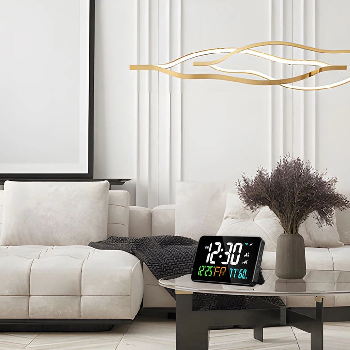 Smart WiFi Desktop Clock – Digital LED Calendar, Thermometer & Hygrometer with Auto-Calibration.