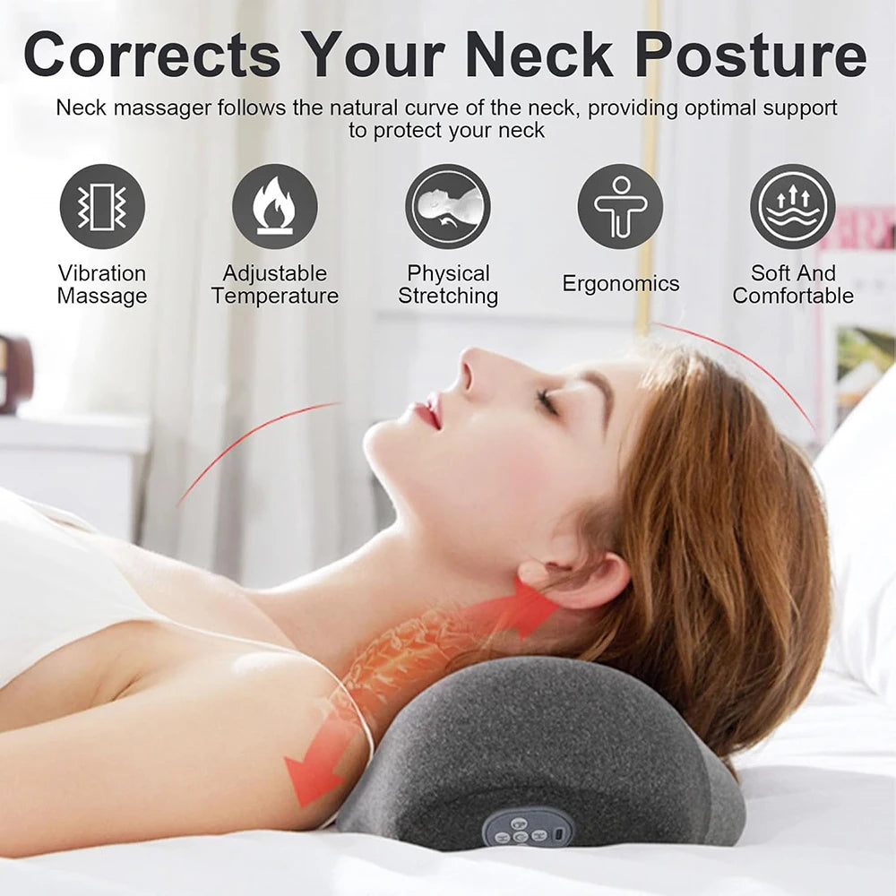 Electric Neck Massager Pillow – Heated Vibration Cervical Support Cushion.